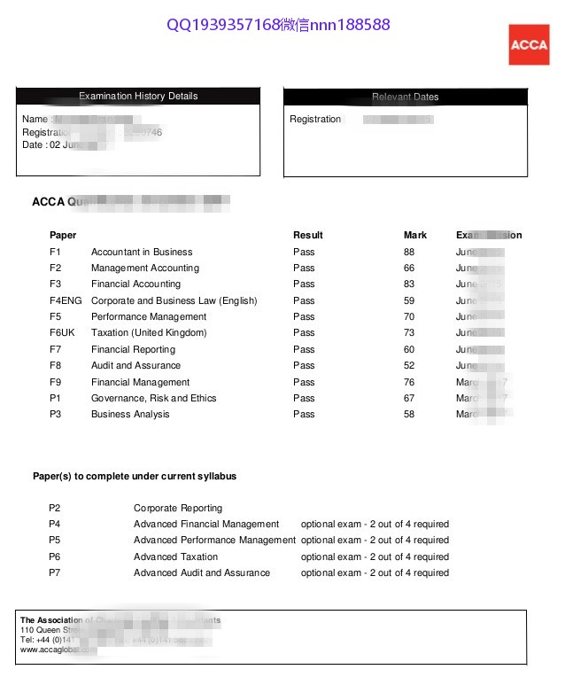 ACCA成绩单