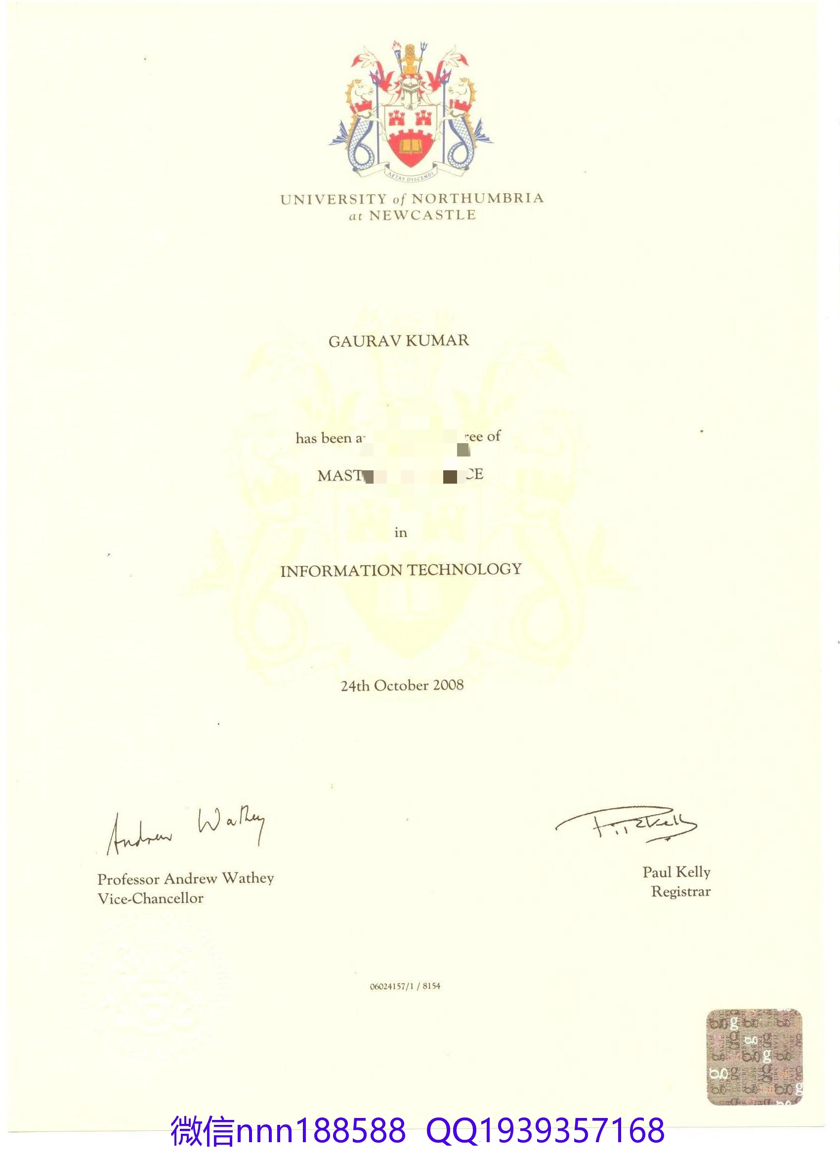 英国纽卡斯尔诺桑比亚大学毕业证