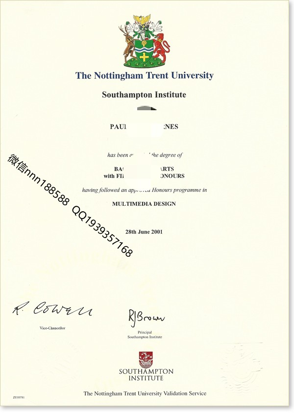 英国诺丁汉特伦特大学南安普敦学院毕业证