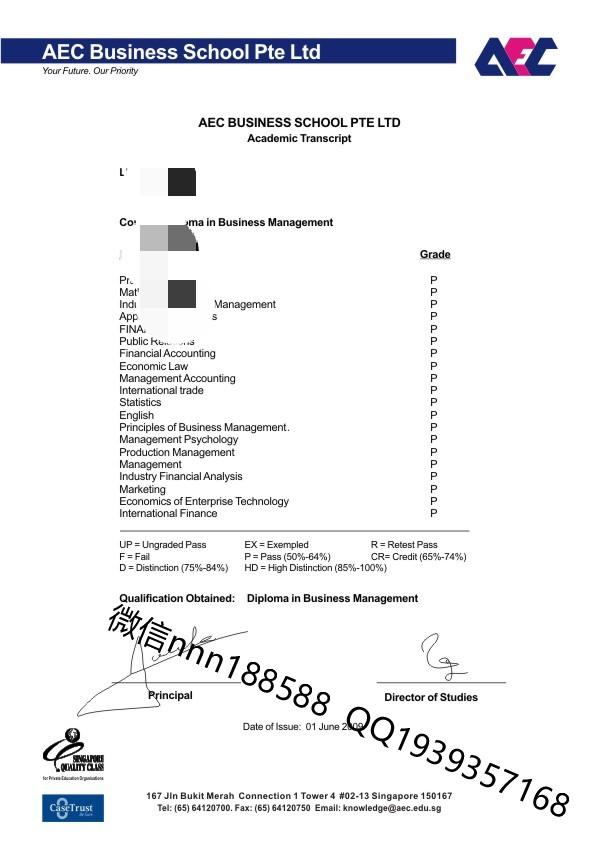 新加坡亚奥学院成绩单AEC College