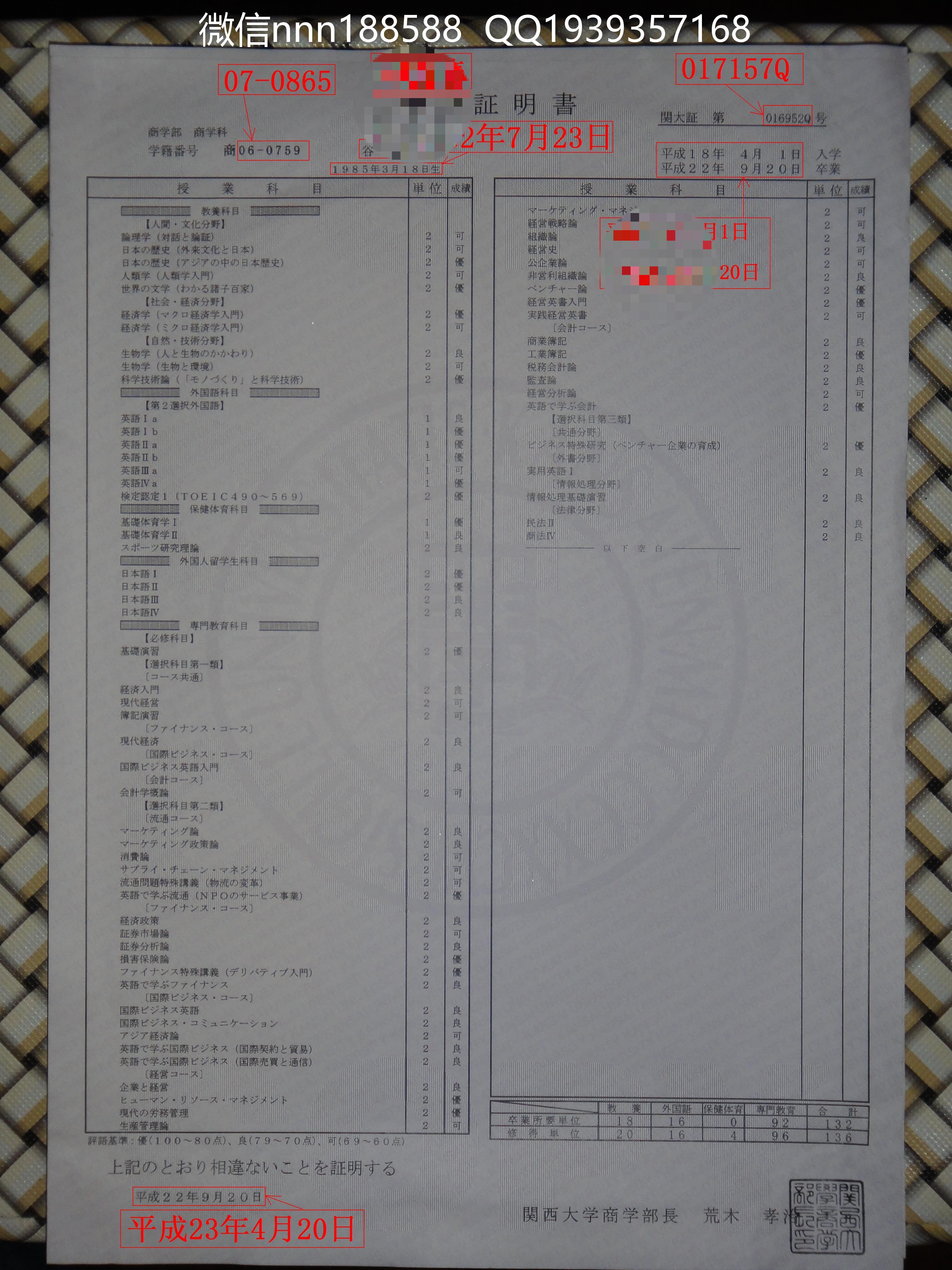 关西大学成绩单文凭