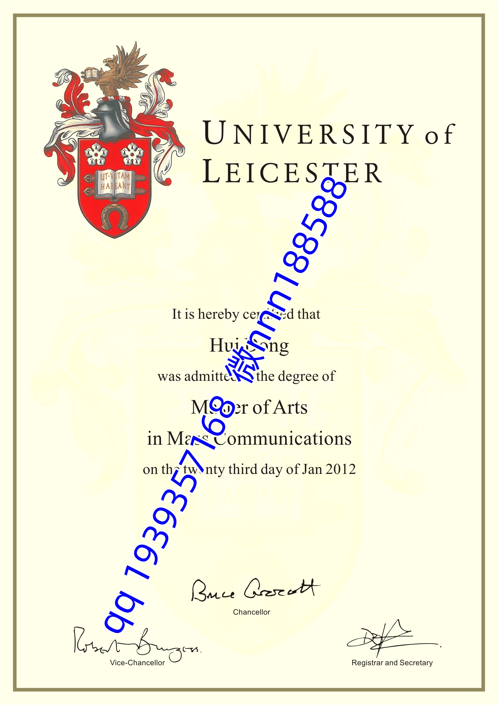 莱斯特大学毕业证文凭学历成绩单