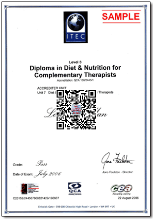 英國ITEC營養學國際文憑樣本