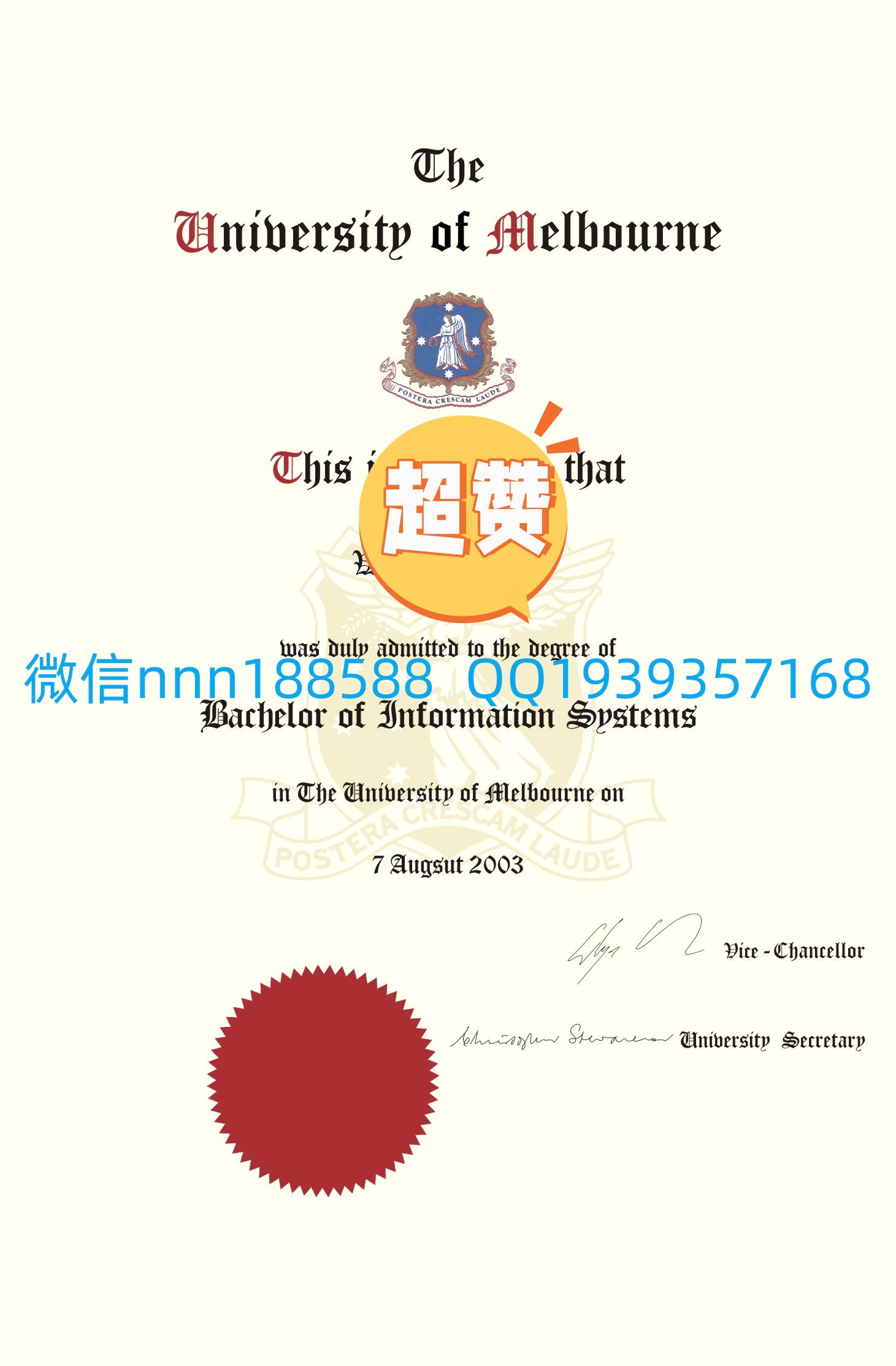 University of Melbourne Graduation Certificate